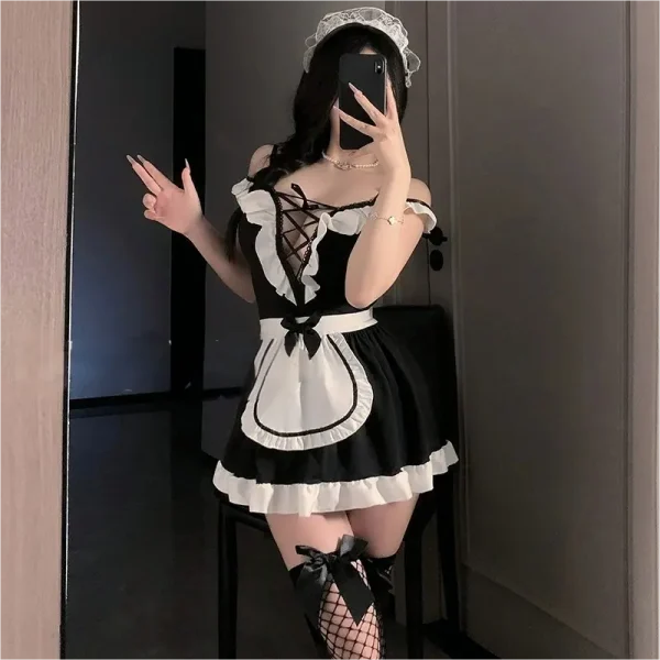 Sexy Maid Tie - Up Plus - Size Uniform Set
